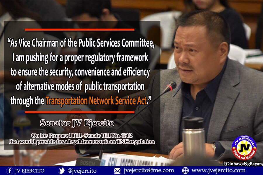 Sen. JV On his Proposed Bill- Senate Bill No. 1502 That Will Provide For a Legal Framework of TNC Regulation.