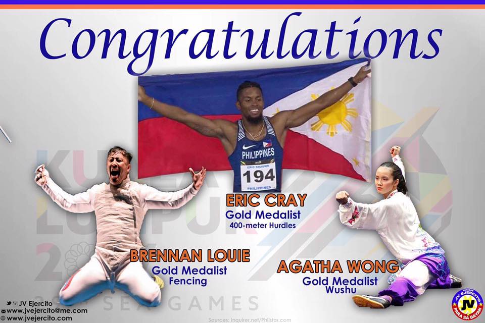 Congratulations to our gold medalists Brenan Louie, Agatha Wong and Eric Cray in fencing