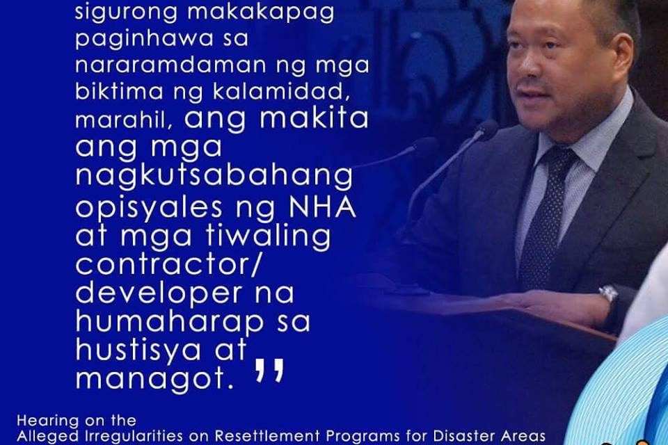 Sen.JV On the Alleged Irregularities on Resettlement Programs for Disaster Areas