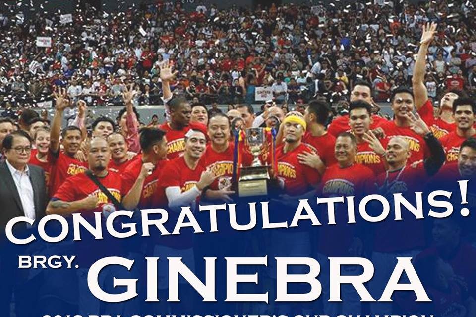 Congratulations Brgy. Ginebra for winning the 2018 PBA Commissioner’s Cup!